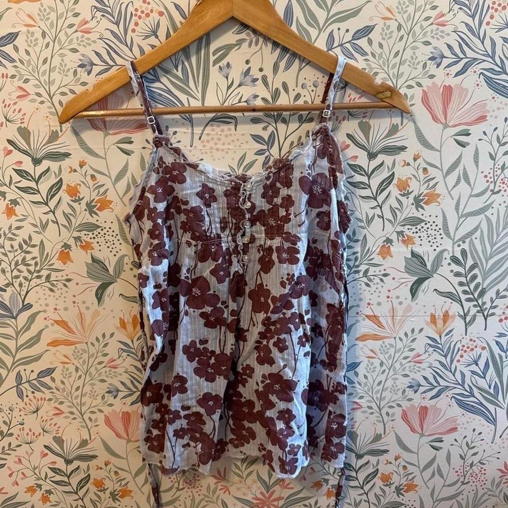 Rare Vintage Y2K Hollister Floral Babydoll Cami Top light blue and dark red